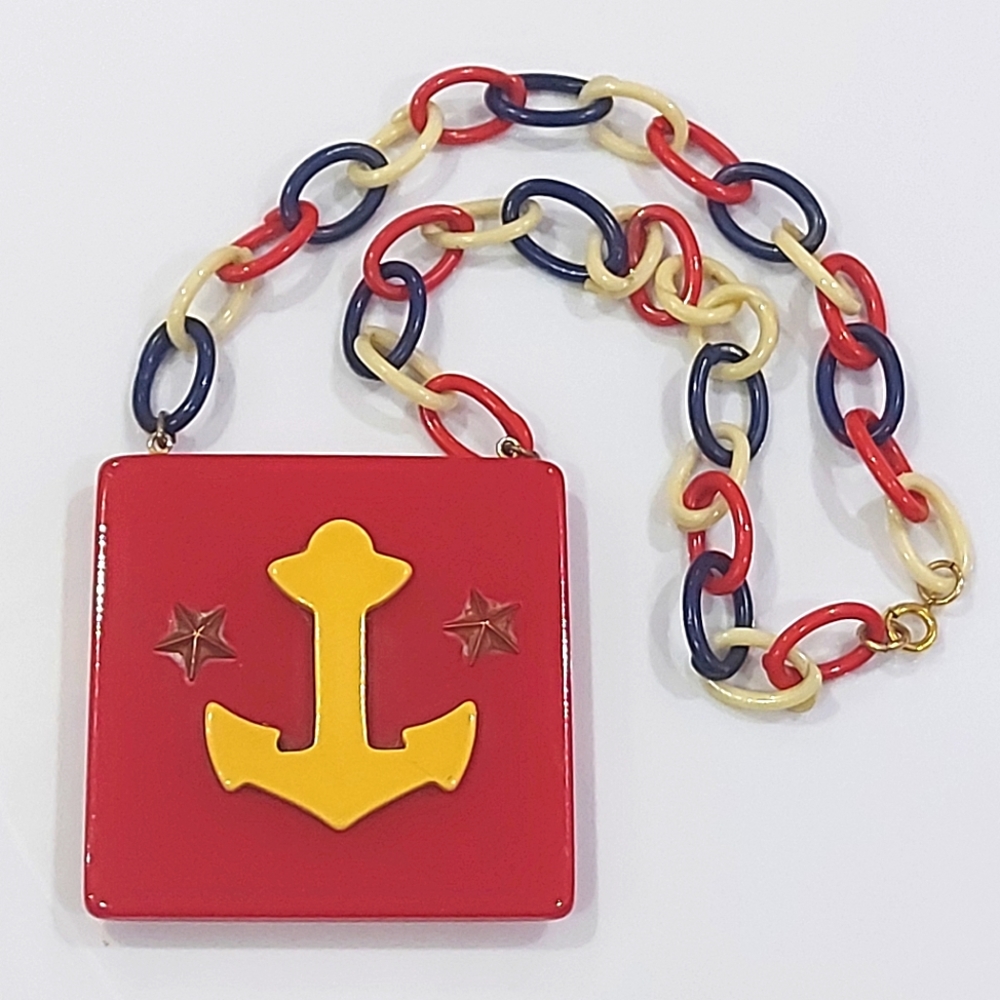 Vintage 1940s Bakelite US Navy Anchor Necklace Reversible